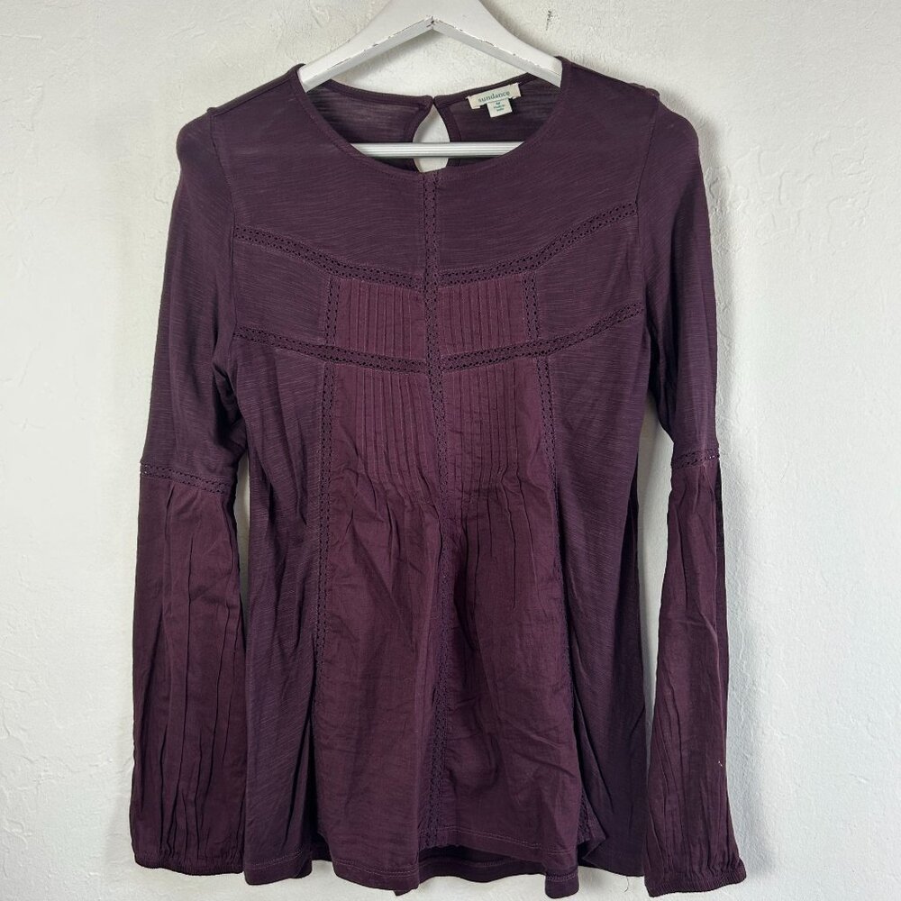 Sundance Pintuck Boho Tunic Medium Long Sleeves Keyhole Lightweight Plum Purple